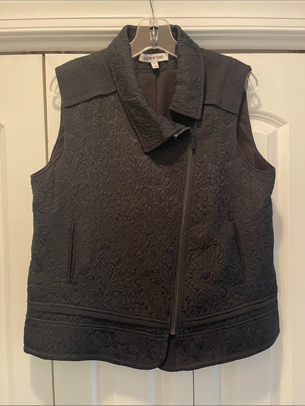 Elizabeth and James Quilted Dark Gray Sleeveless Zip Vest